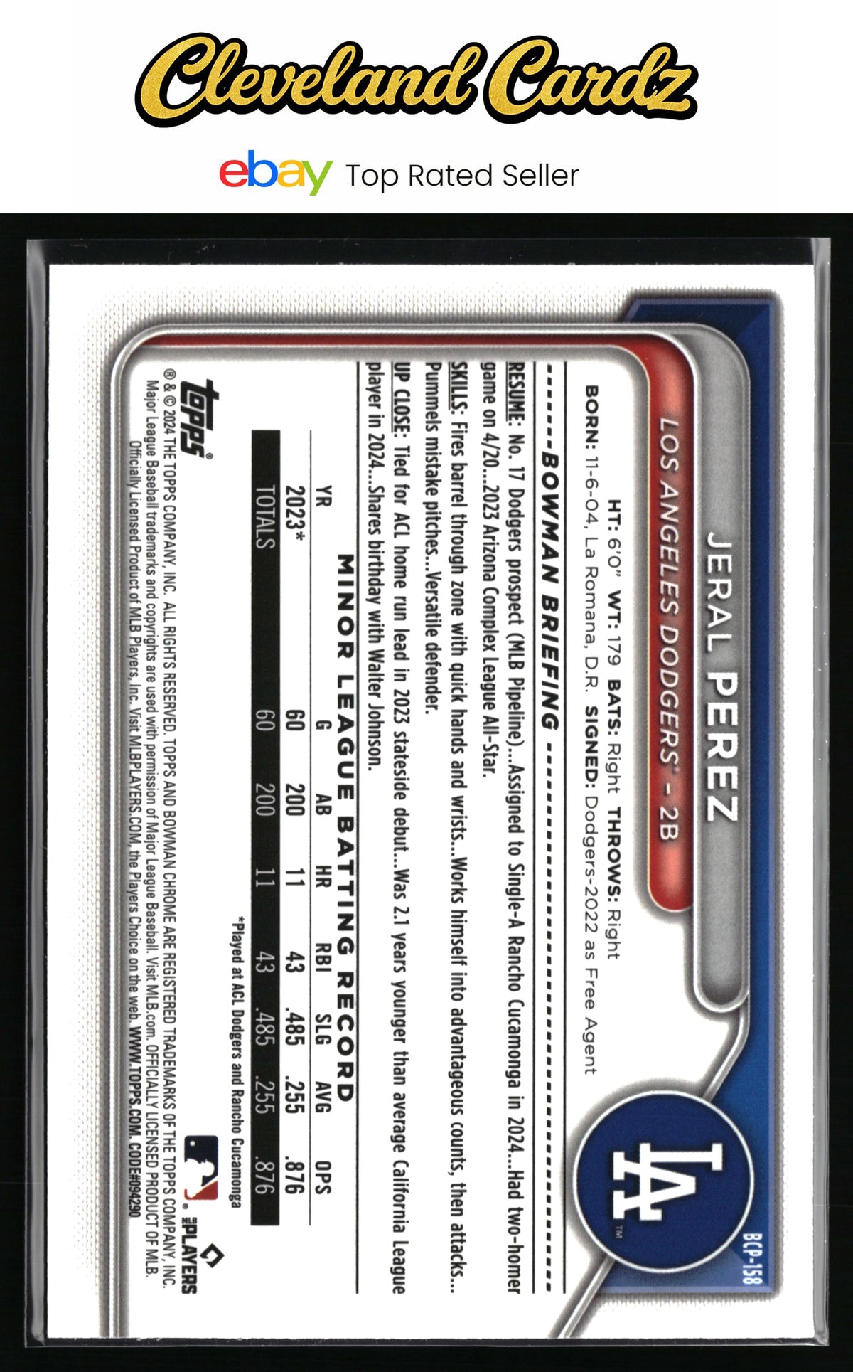 2024 Bowman Chrome #BCP-158 Jeral Perez Prospects Mojo Refractor