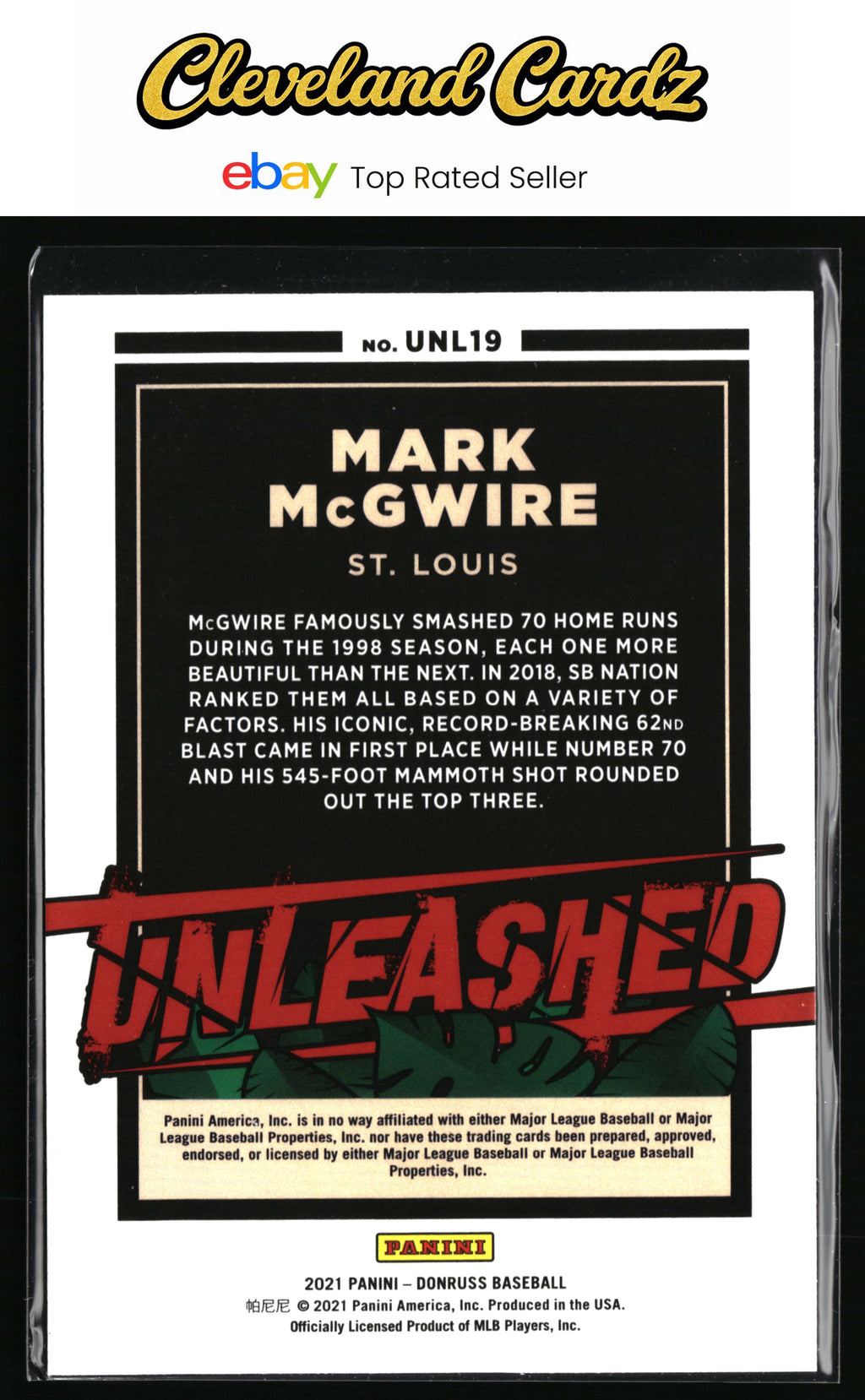 2021 Donruss #UNL19 Mark McGwire Unleashed Rapture