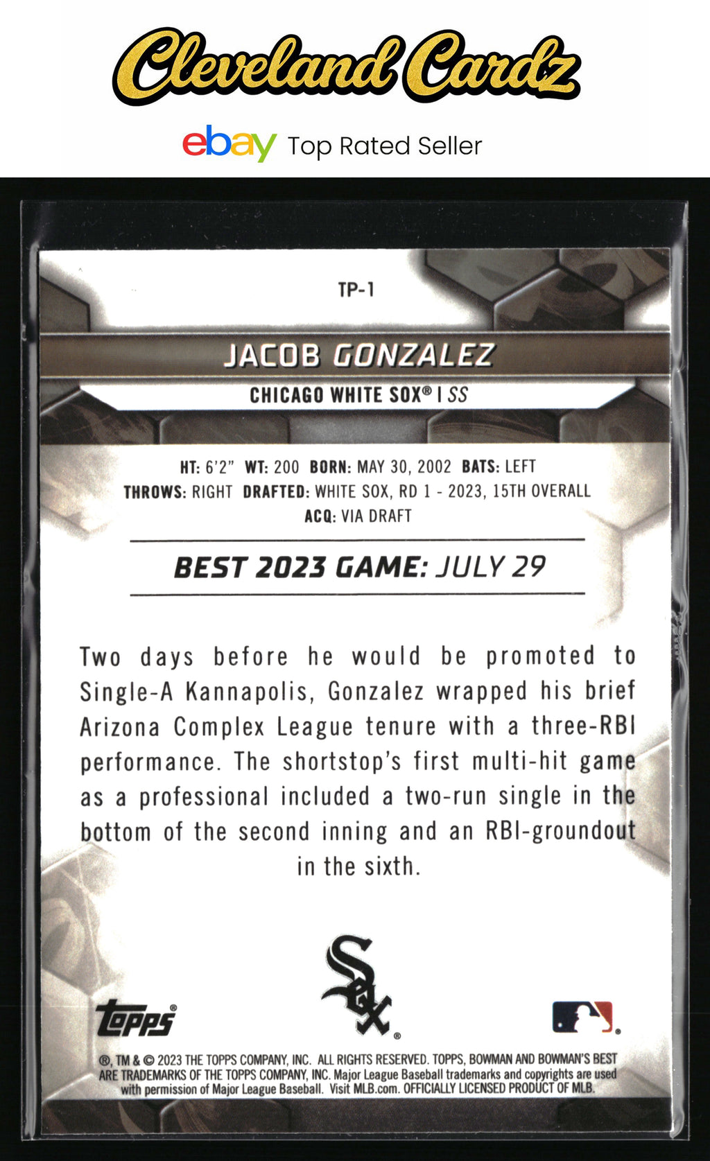 2023 Bowman's Best #TP-1 Jacob Gonzalez Top Prospects