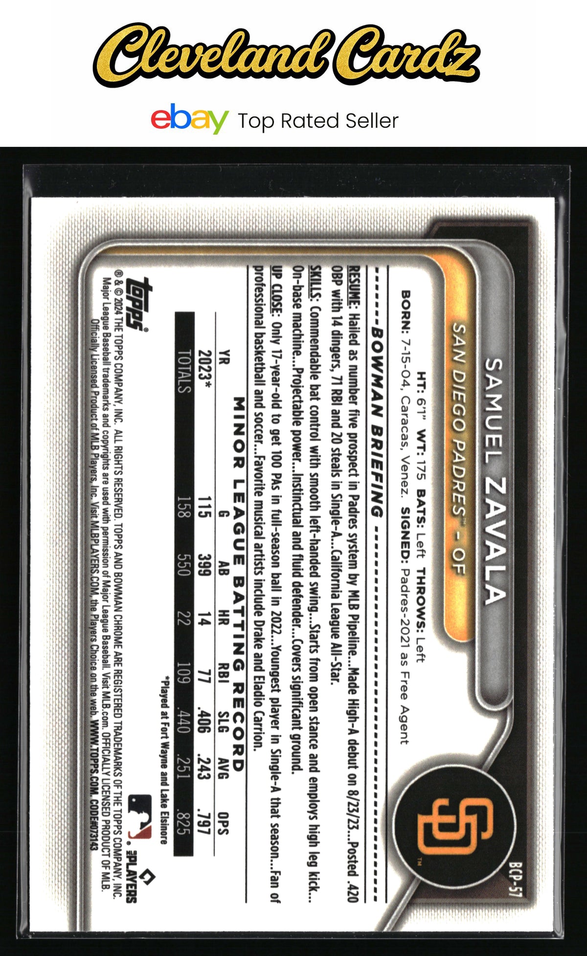 2024 Bowman #BCP-57 Samuel Zavala Chrome Prospects