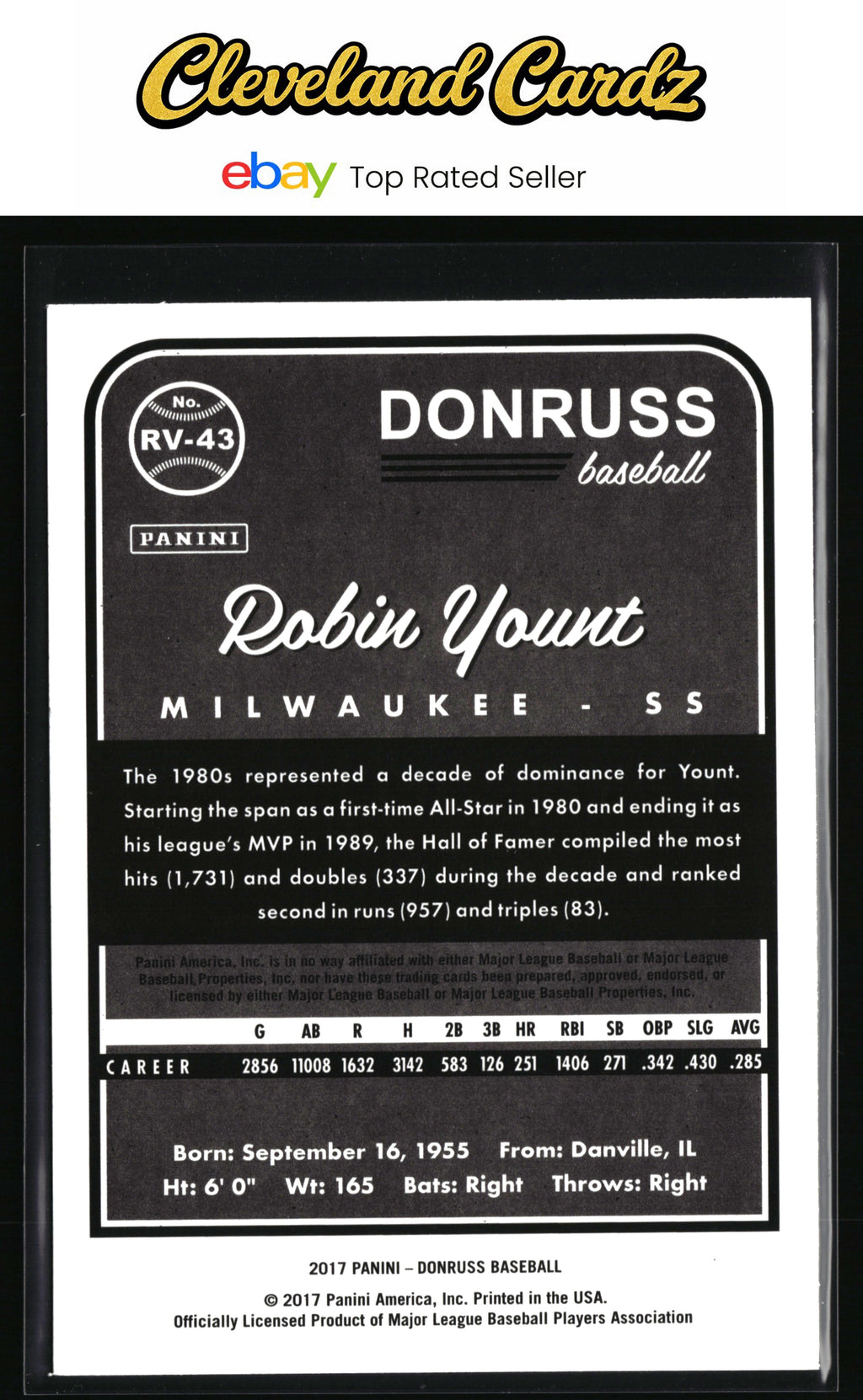2017 Donruss #RV-43 Robin Yount Retro Variations 1983 Magenta Back