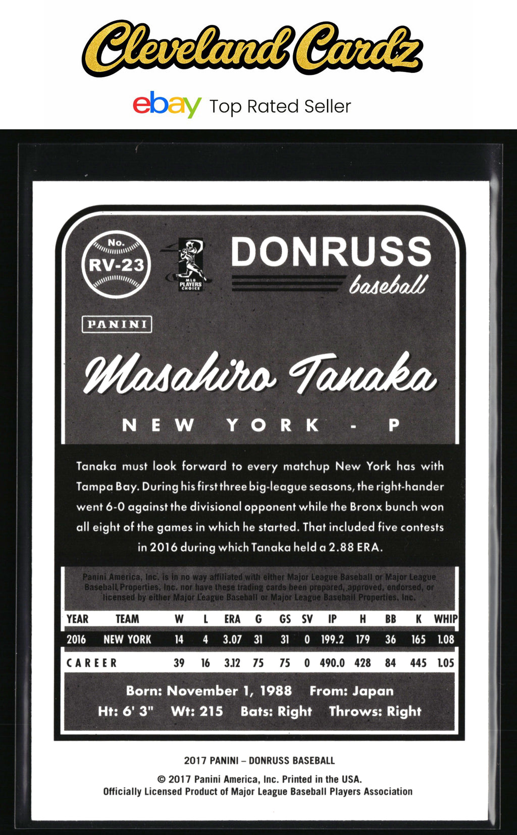 2017 Donruss #RV-23 Masahiro Tanaka Retro Variations 1983 Magenta Back