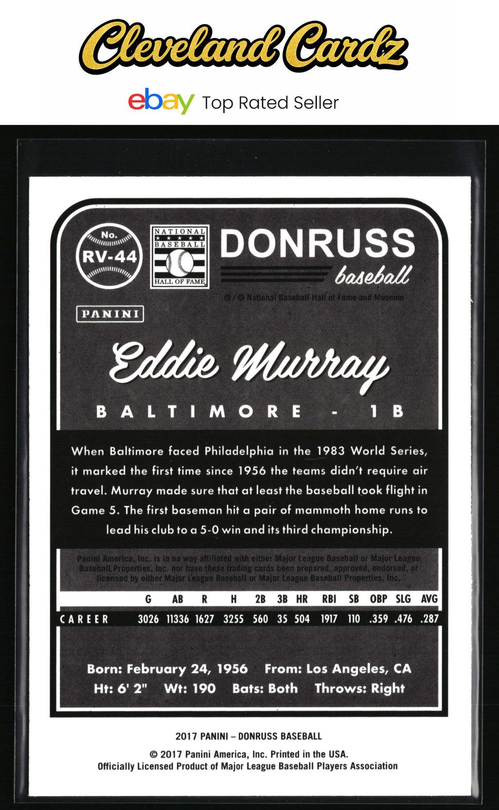 2017 Donruss #RV-44 Eddie Murray Retro Variations 1983
