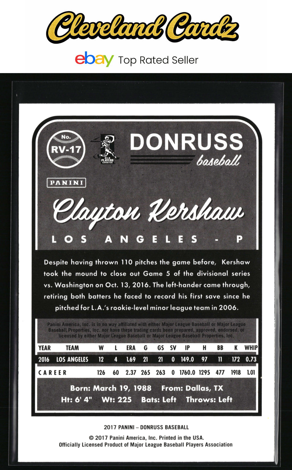 2017 Donruss #RV-17 Clayton Kershaw Retro Variations 1983