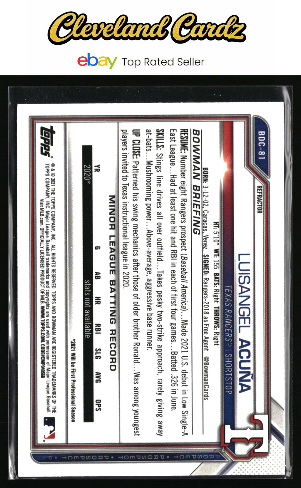 2021 Bowman Draft #BDC-81 Luisangel Acuña Chrome Refractor