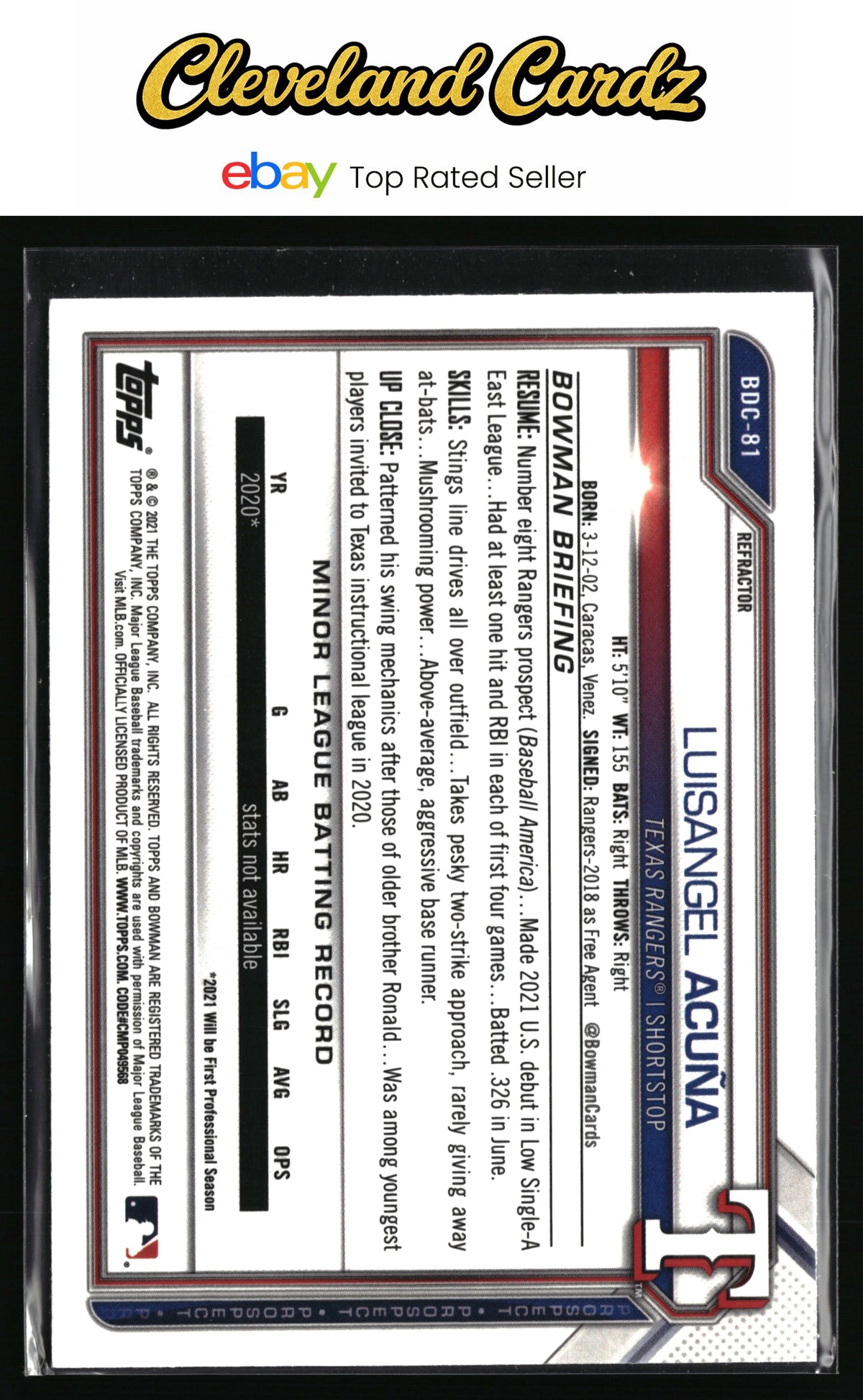 2021 Bowman Draft #BDC-81 Luisangel Acuña Chrome Refractor