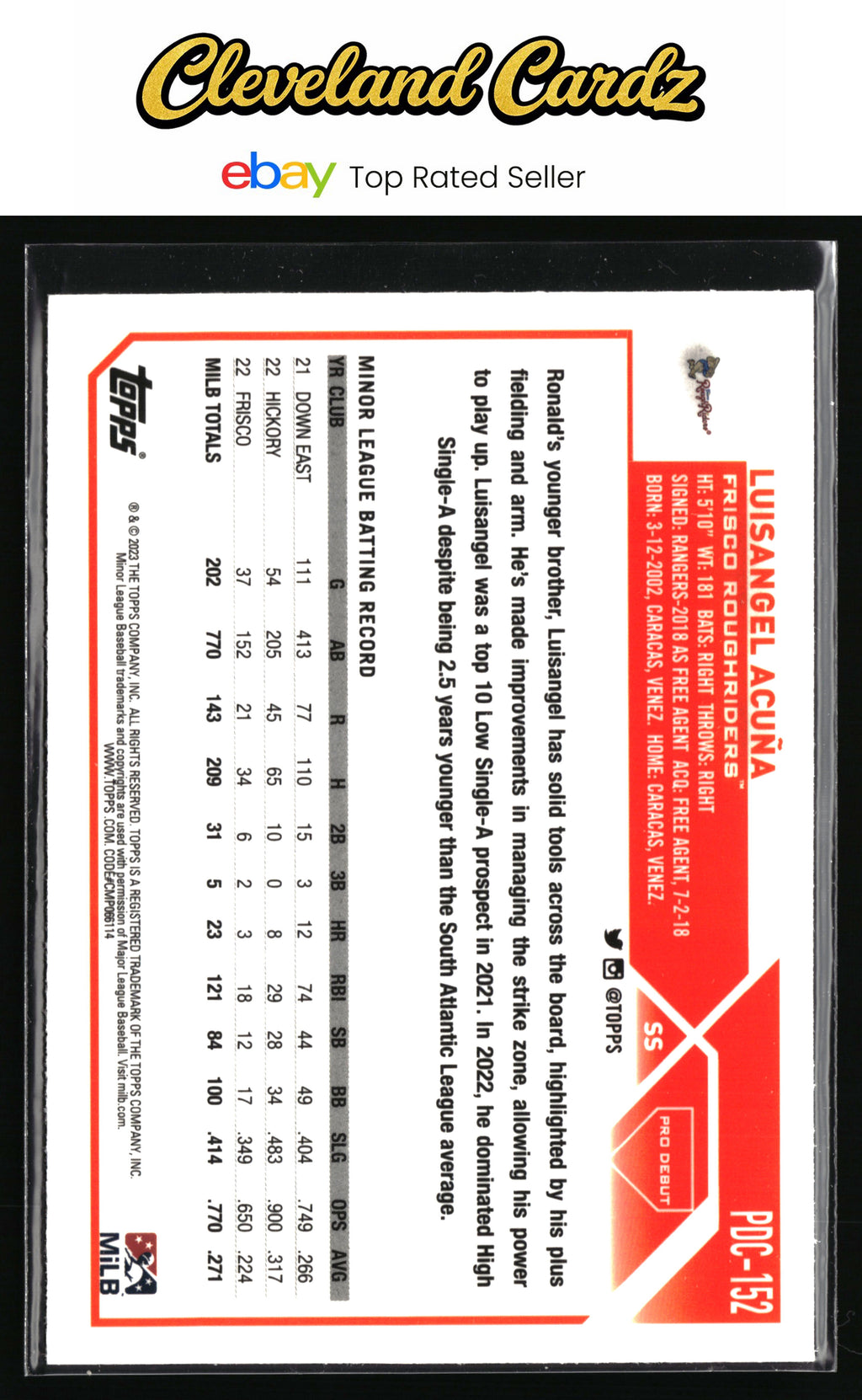 2023 Topps Pro Debut #PDC-152 Luisangel Acuña Chrome