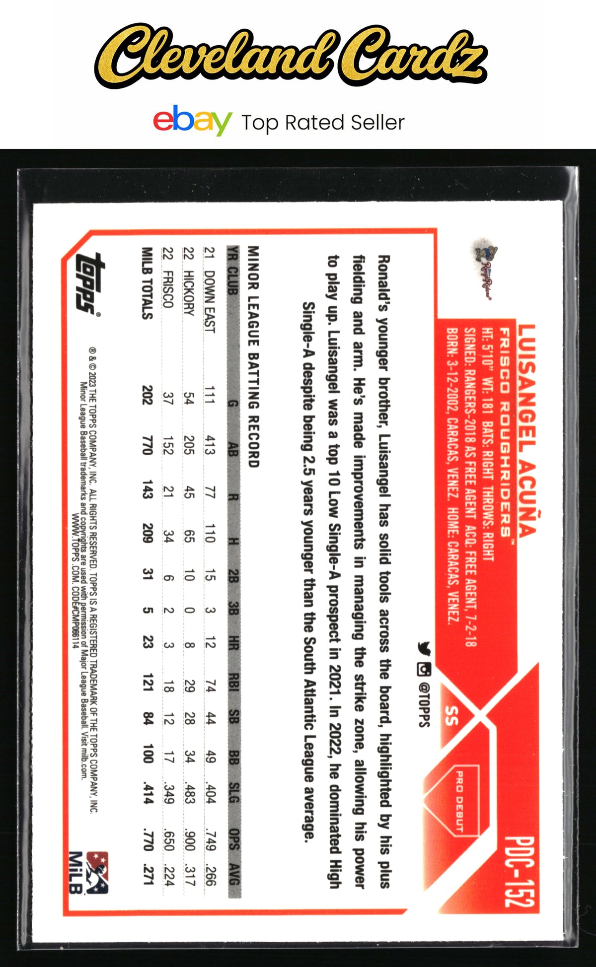 2023 Topps Pro Debut #PDC-152 Luisangel Acuña Chrome