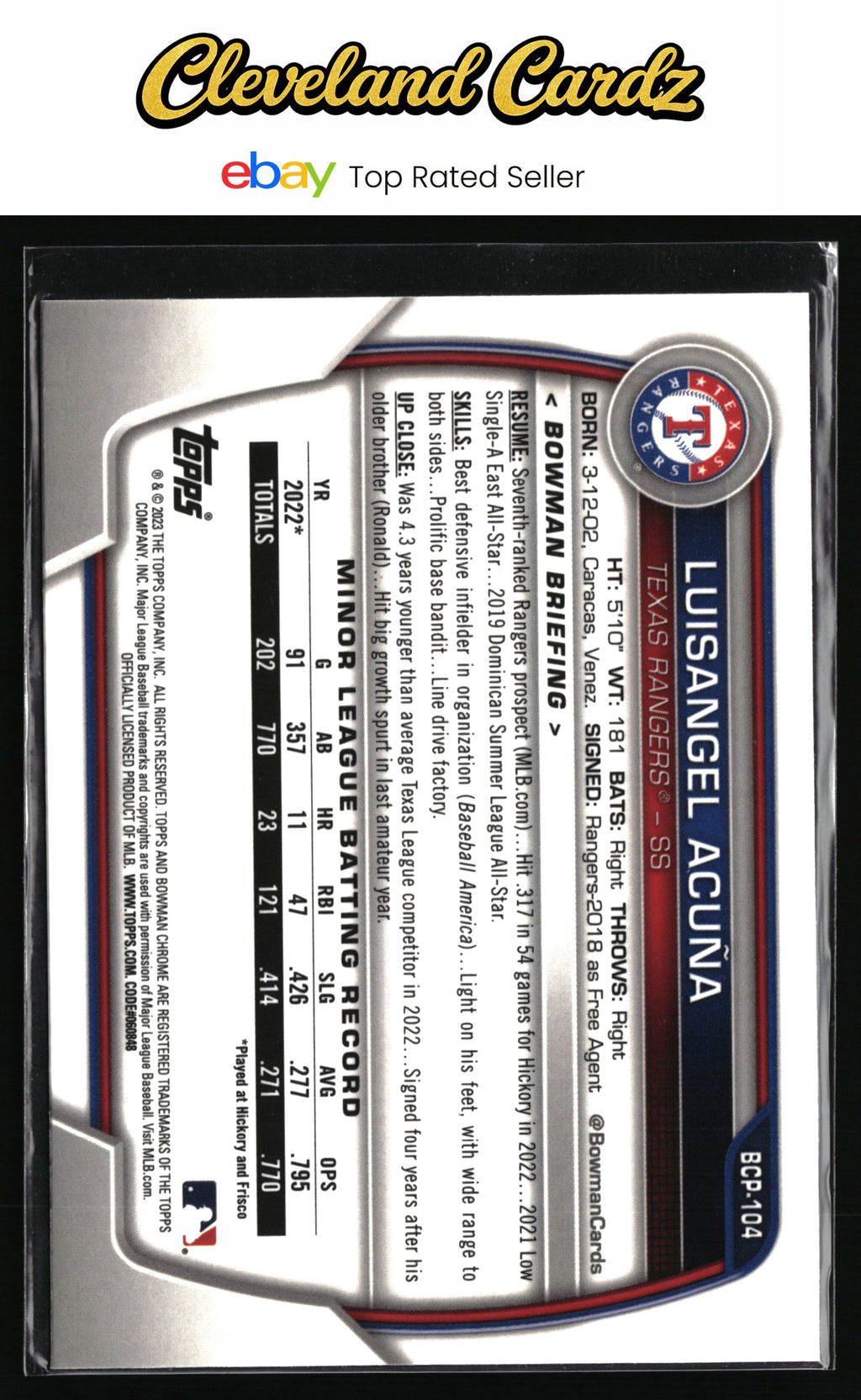 2023 Bowman Sapphire Edition #BCP-104 Luisangel Acuña