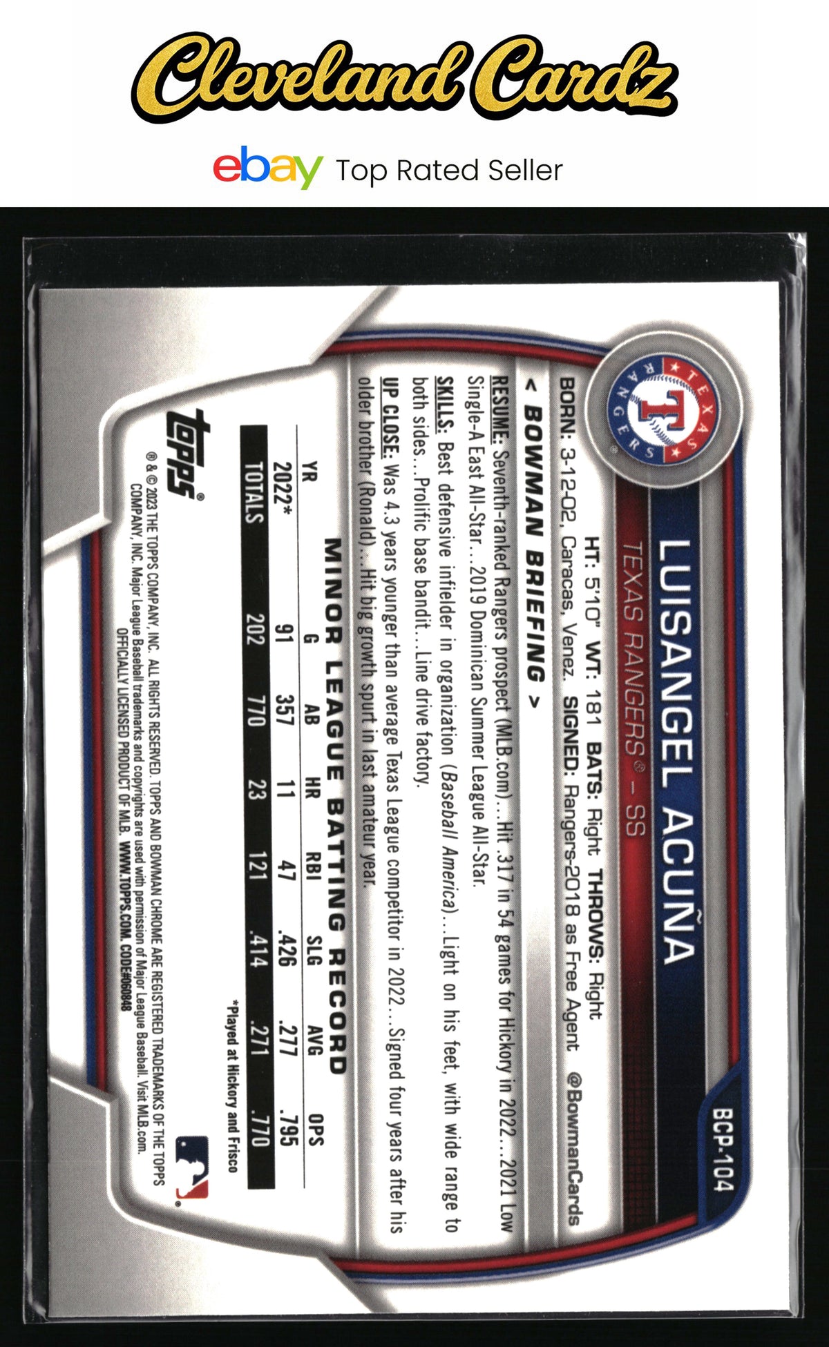 2023 Bowman Sapphire Edition #BCP-104 Luisangel Acuña