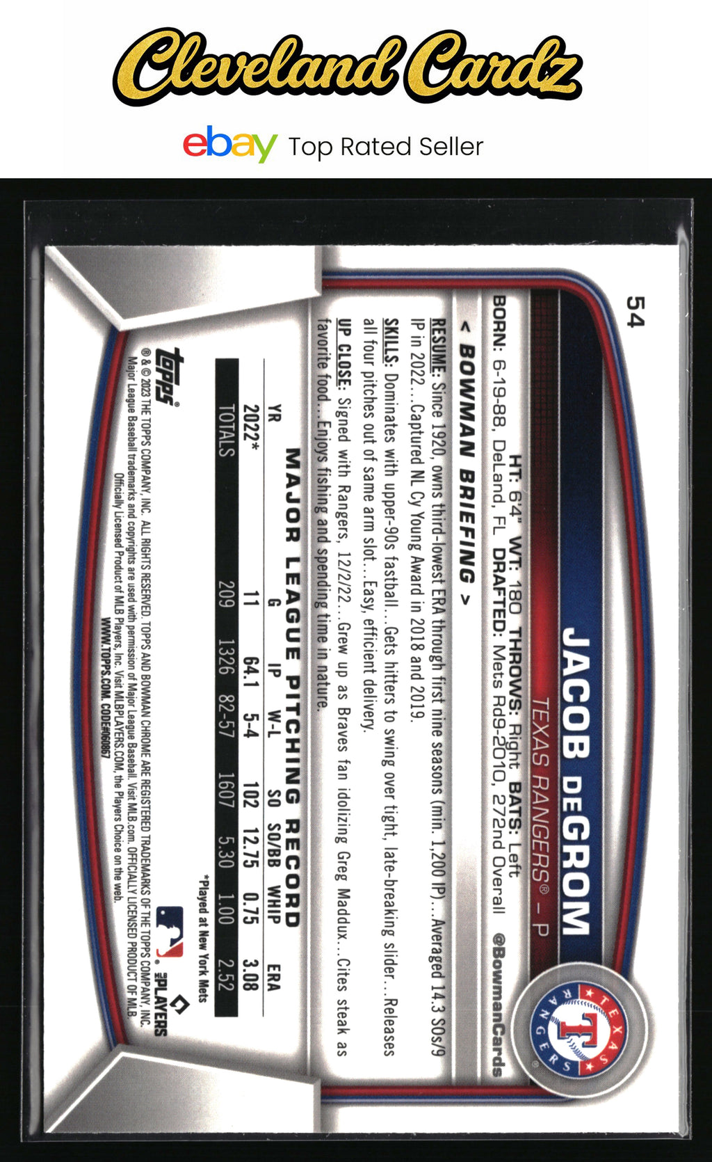 2023 Bowman #54 Jacob deGrom Mojo Refractor
