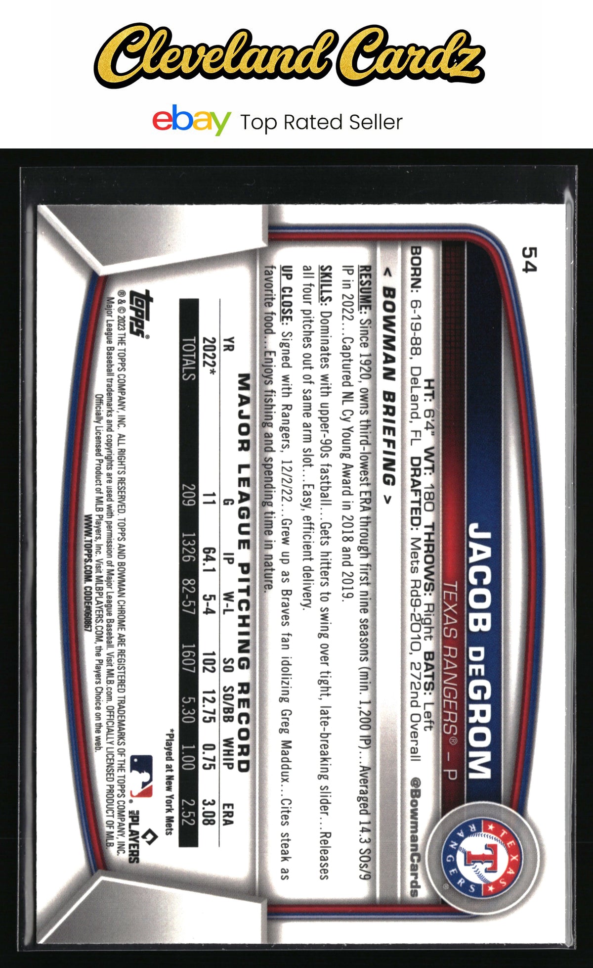 2023 Bowman #54 Jacob deGrom Mojo Refractor