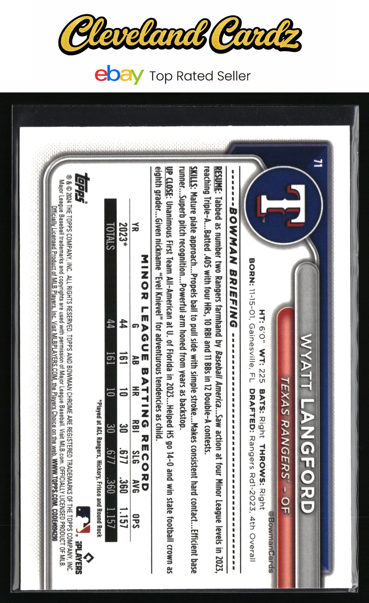 2024 Bowman Chrome #71 Wyatt Langford Mojo Refractor