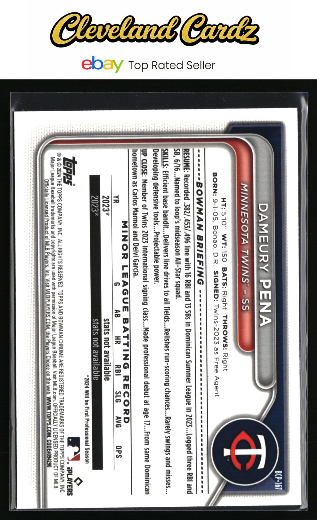 2024 Bowman Chrome #BCP-167 Dameury Pena Prospects Mojo Refractor