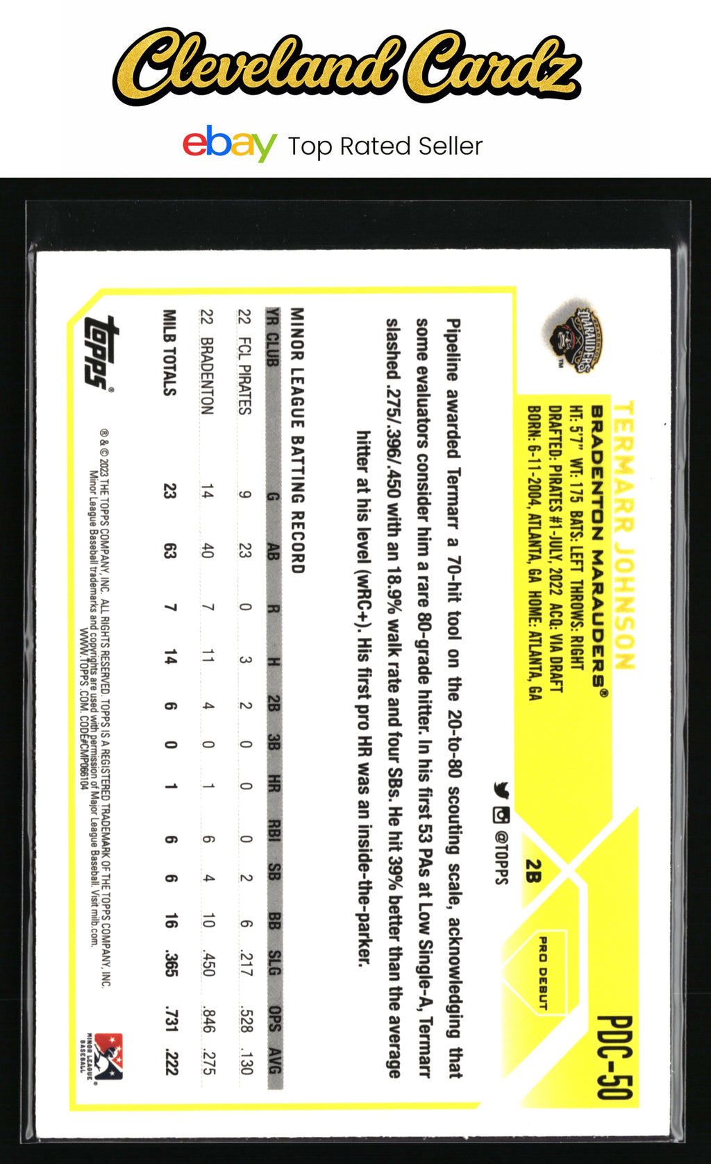 2023 Topps Pro Debut #PDC-50 Termarr Johnson Chrome