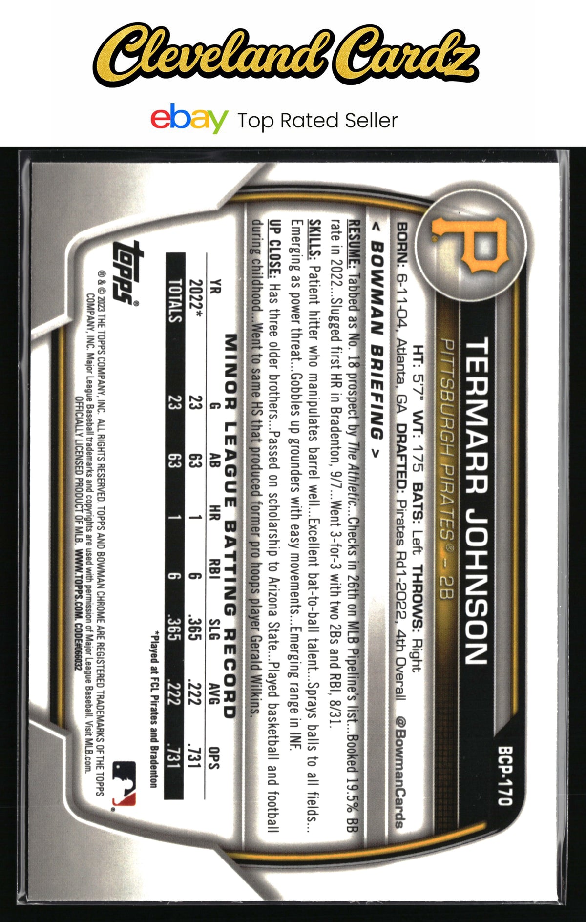 2023 Bowman Chrome #BCP-170 Termarr Johnson Prospects Mojo Refractor
