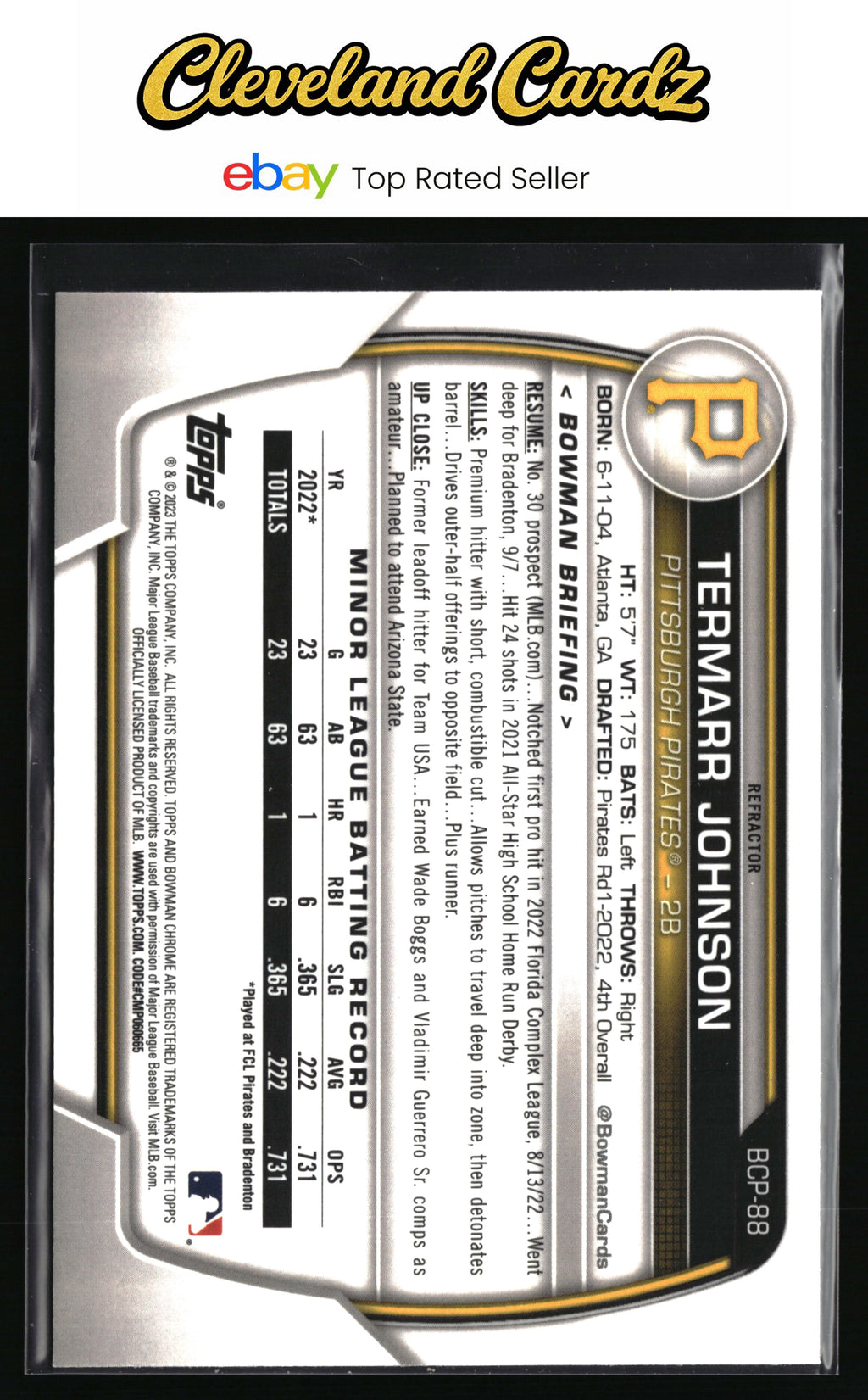 2023 Bowman #BCP-88 Termarr Johnson Chrome Prospects Lunar Glow Refractor