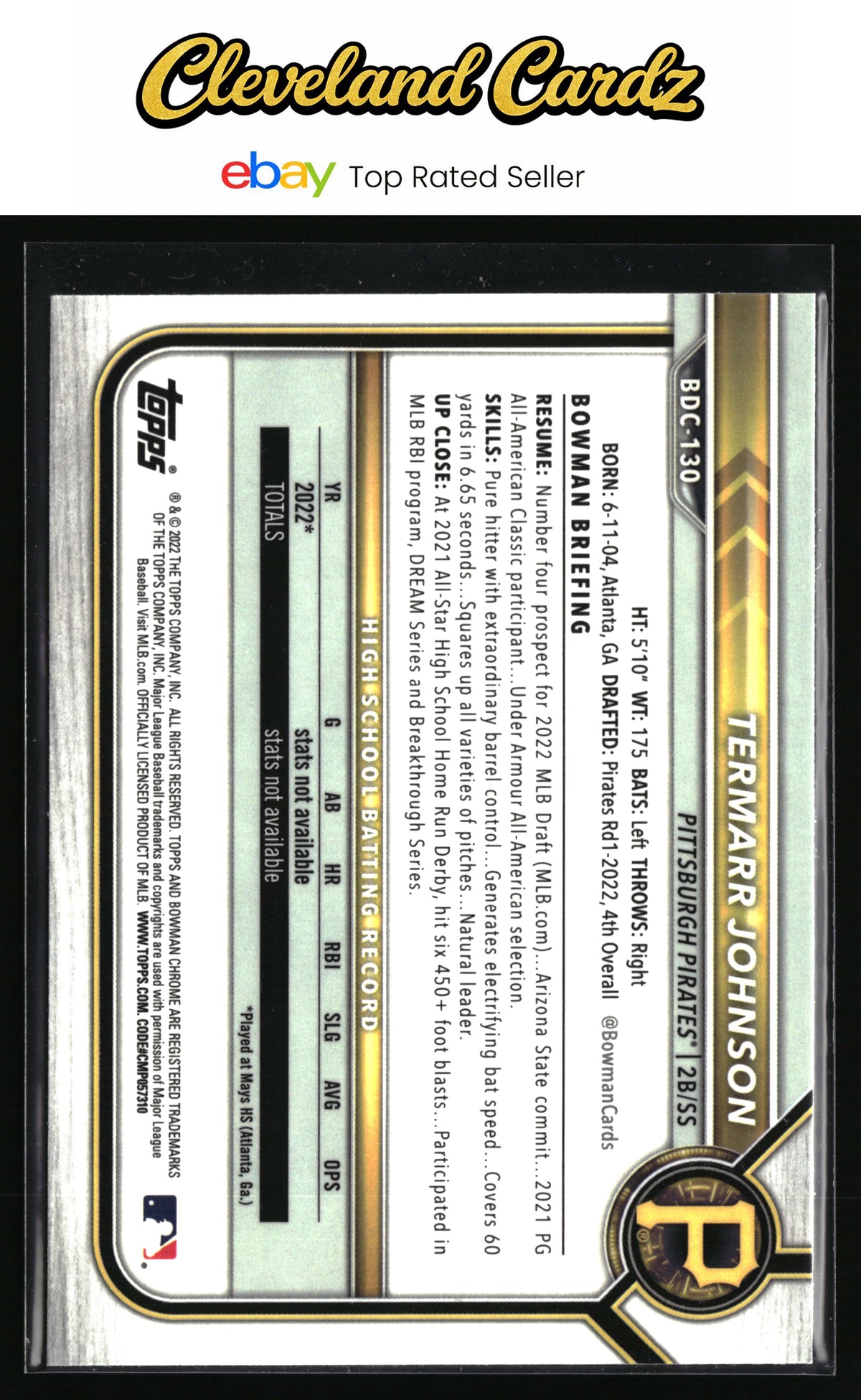 2022 Bowman Draft #BDC-130 Termarr Johnson Chrome