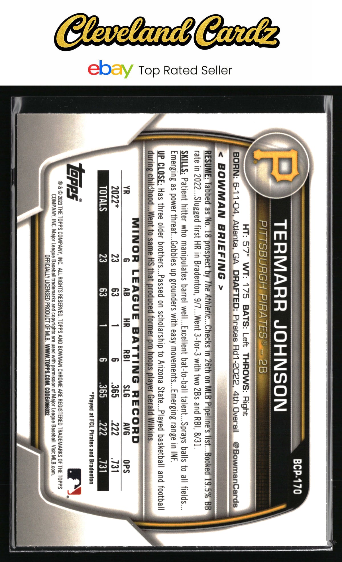 2023 Bowman Chrome #BCP-170 Termarr Johnson Prospects Mojo Refractor