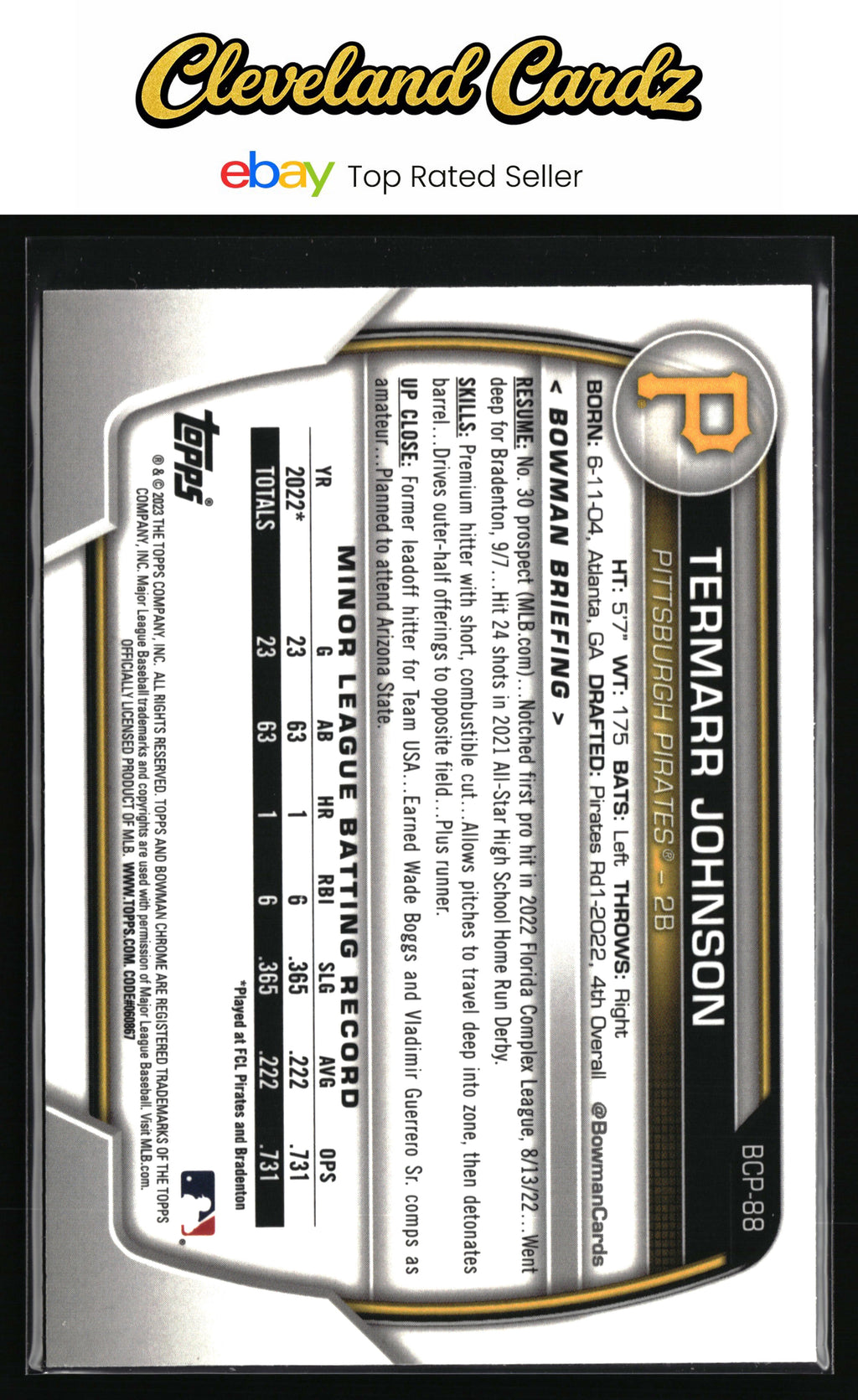 2023 Bowman #BCP-88 Termarr Johnson Chrome Prospects Mojo Refractor
