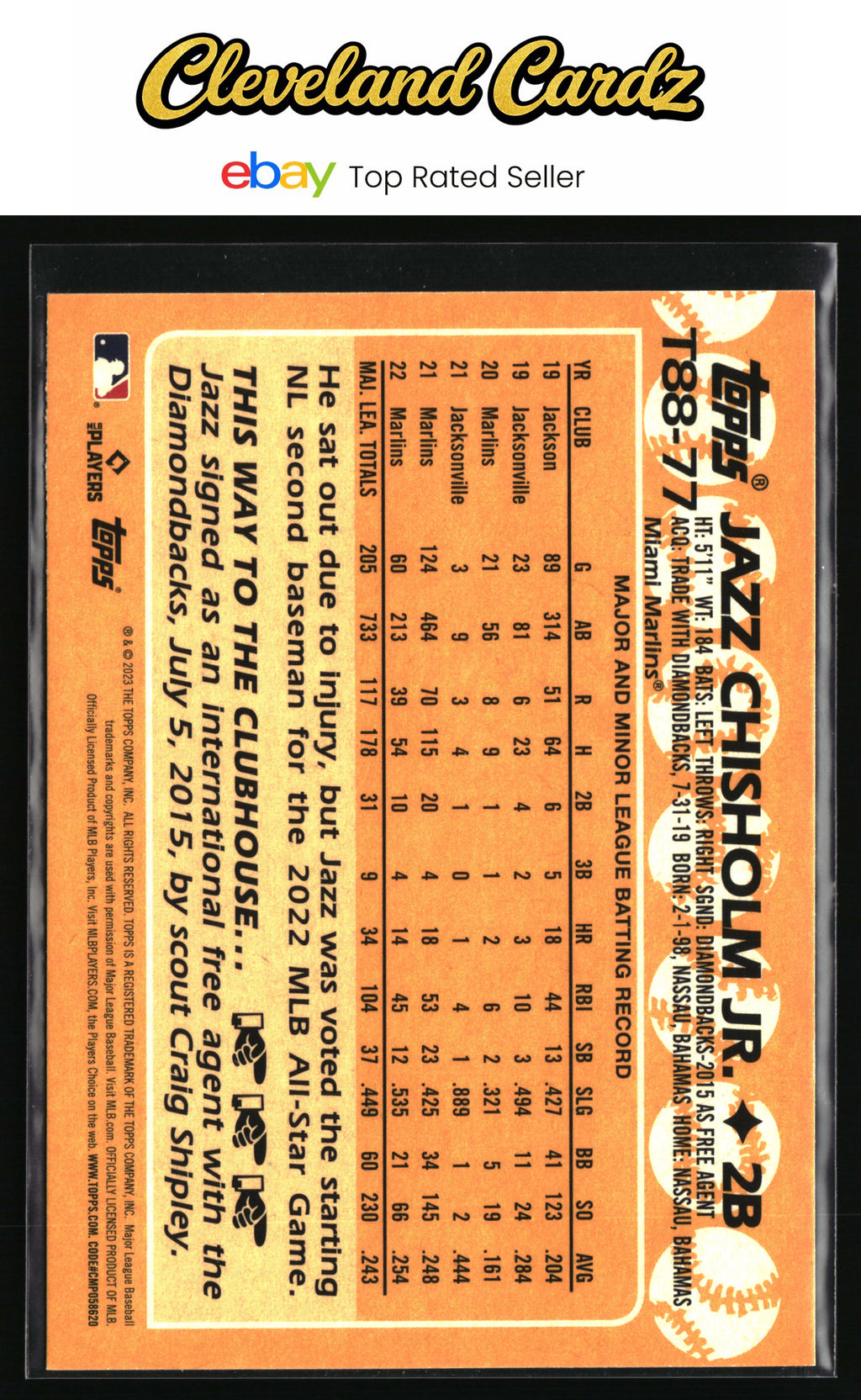 2023 Topps #T88-77 Jazz Chisholm Jr. 1988 Topps Baseball 35th Anniversary