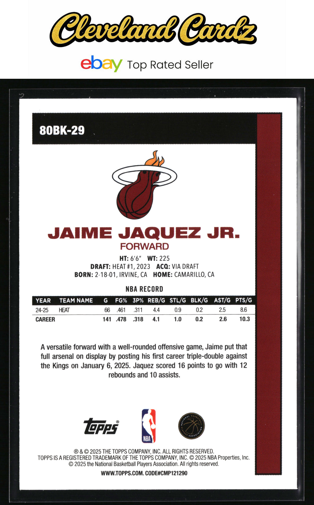 2025-26 Topps #80BK-29 Jaime Jaquez Jr. 1980-81 Topps Basketball