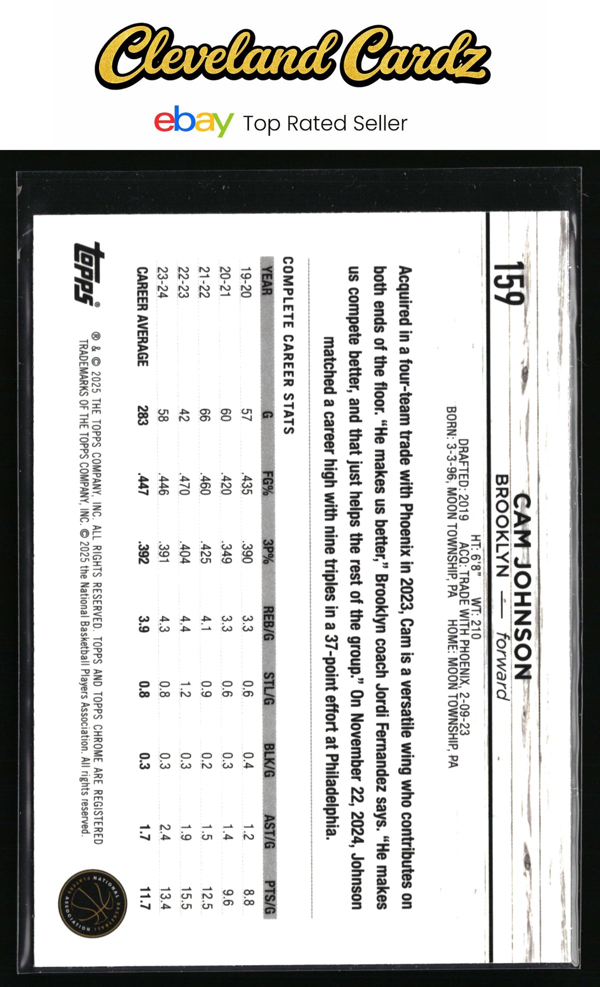 2024-25 Topps Chrome #159 Cam Johnson Topps Green Refractor