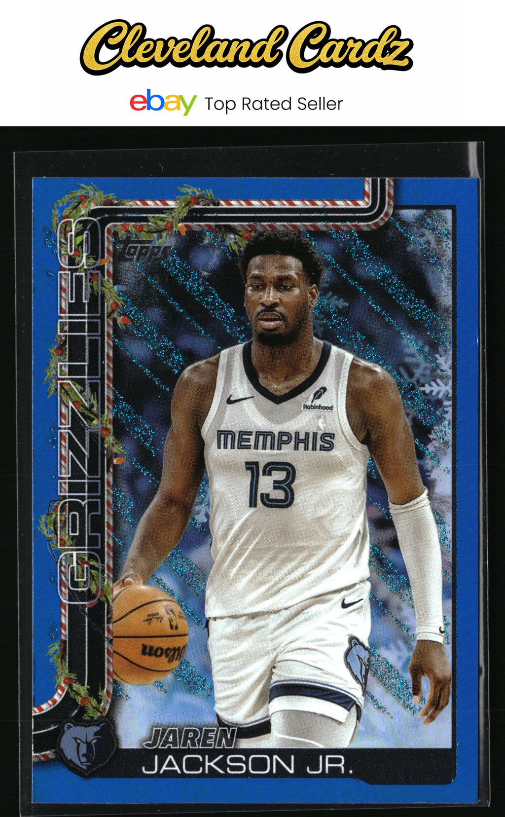 2025-26 Topps Holiday #H148 Jaren Jackson Jr. Blue Metallic Glitter Holiday