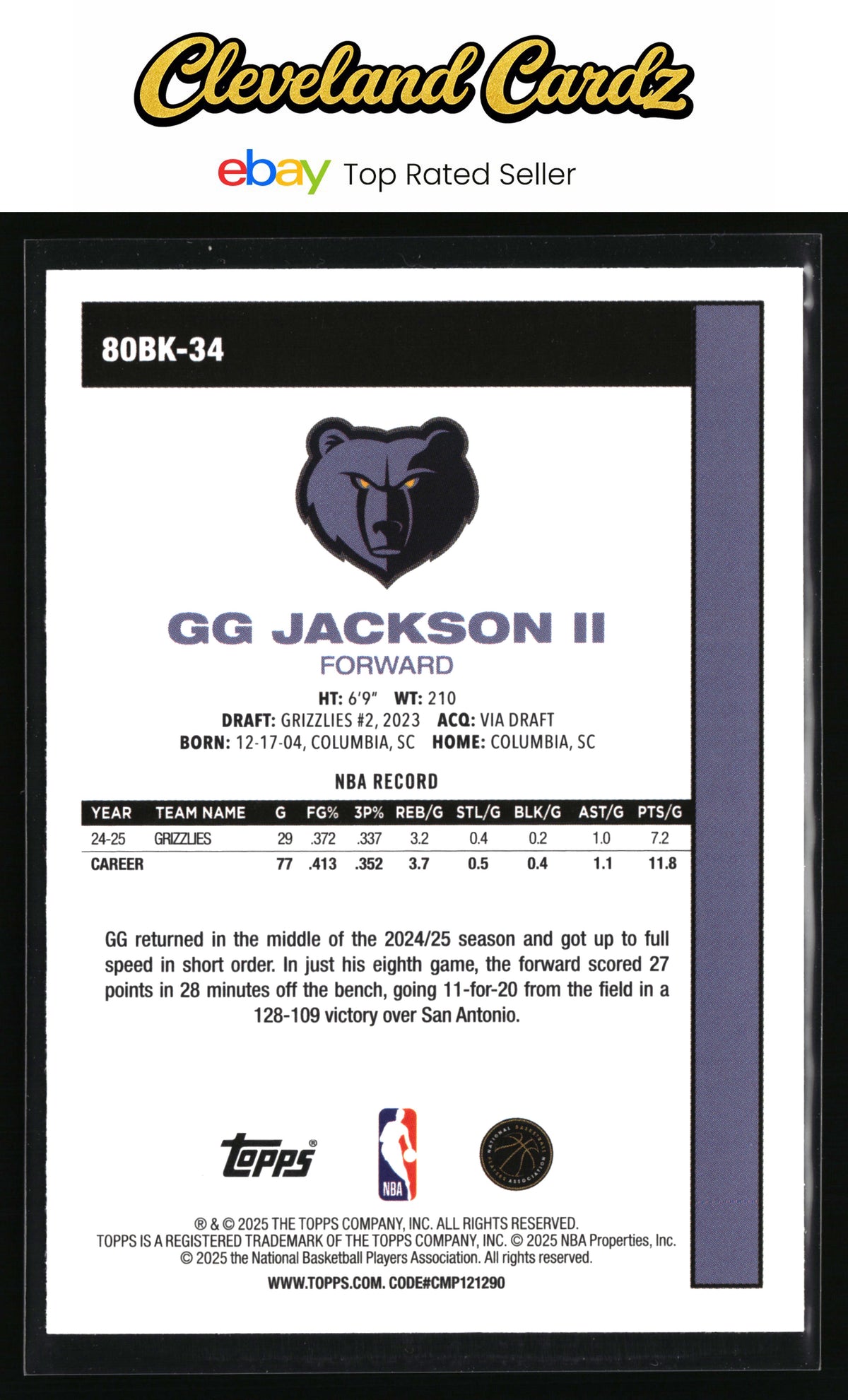 2025-26 Topps #80BK-34 GG Jackson II 1980-81 Topps Basketball