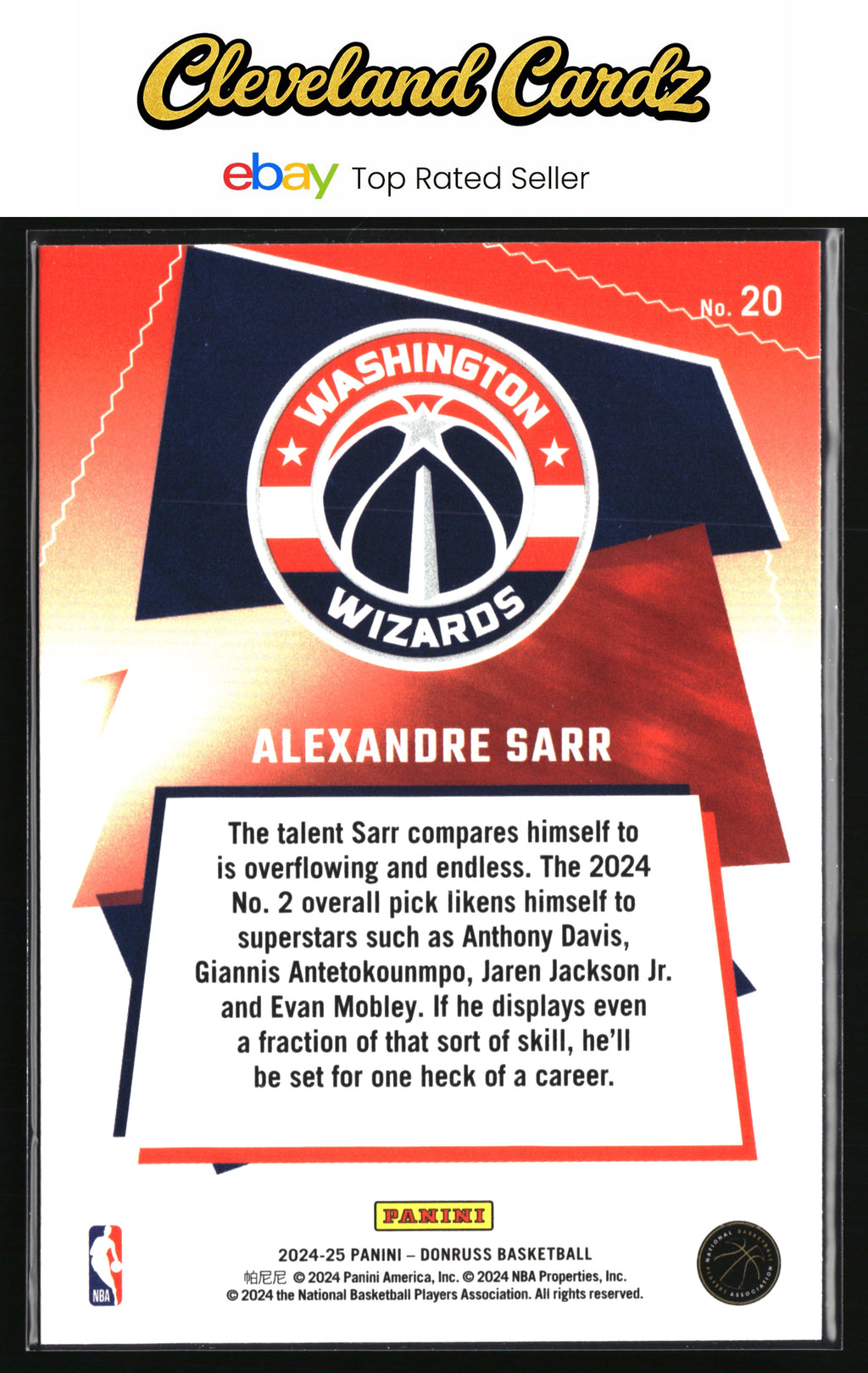 2024-25 Donruss #20 Alexandre Sarr Great X-Pectations