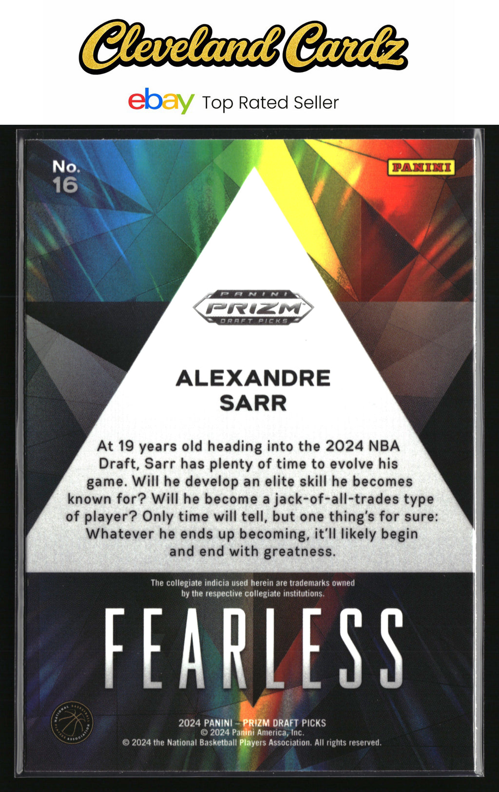2024 Panini Prizm Draft Picks #16 Alexandre Sarr Fearless