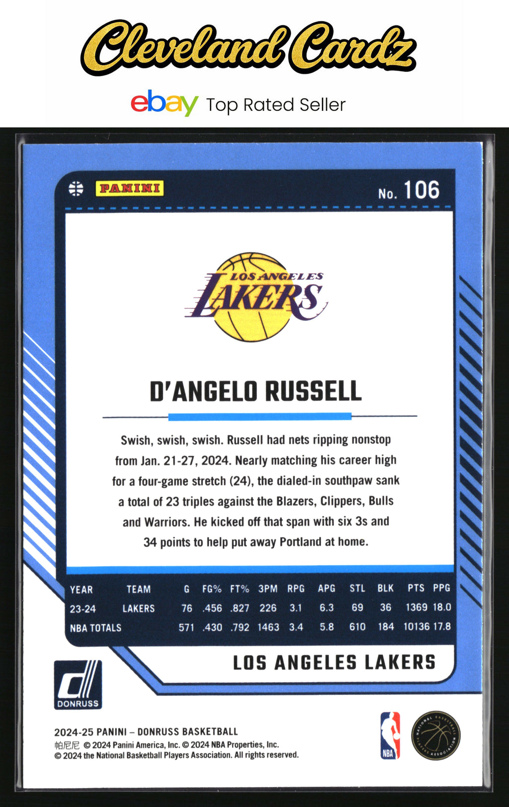 2024-25 Donruss #106 D'Angelo Russell Holo Green Laser