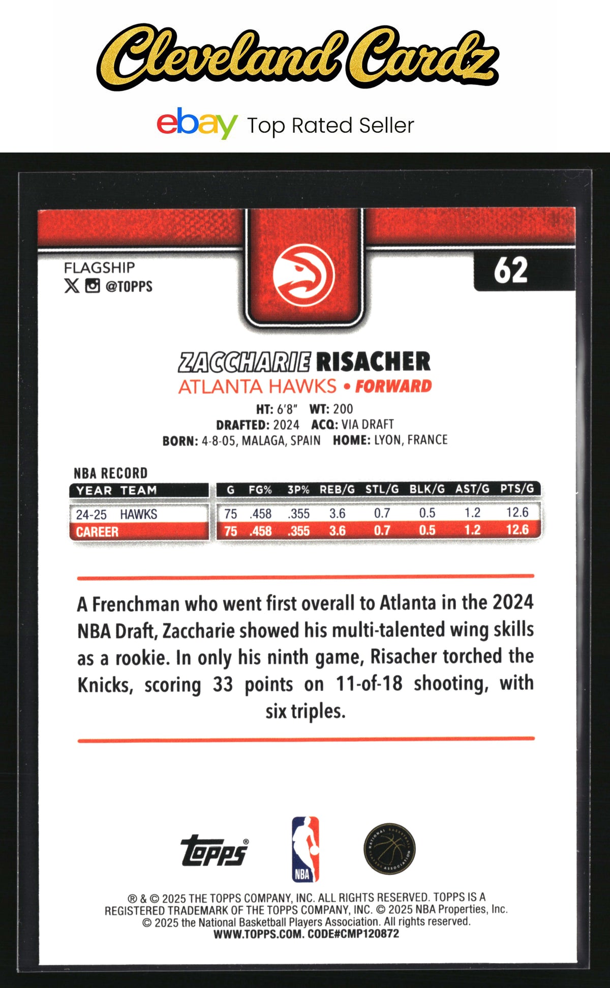 2025-26 Topps #62 Zaccharie Risacher Crackleboard