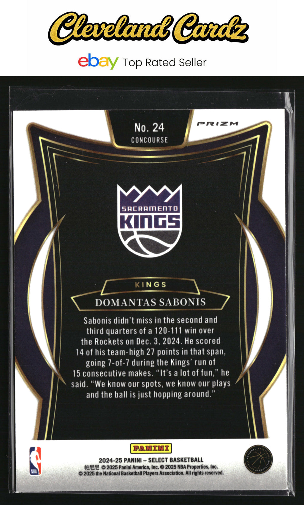 2024-25 Panini Select #24 Domantas Sabonis Orange Tectonic Prizm