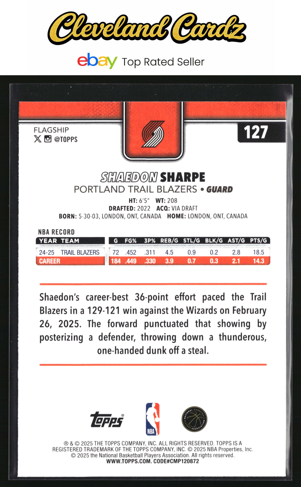 2025-26 Topps #127 Shaedon Sharpe Season Tip Off