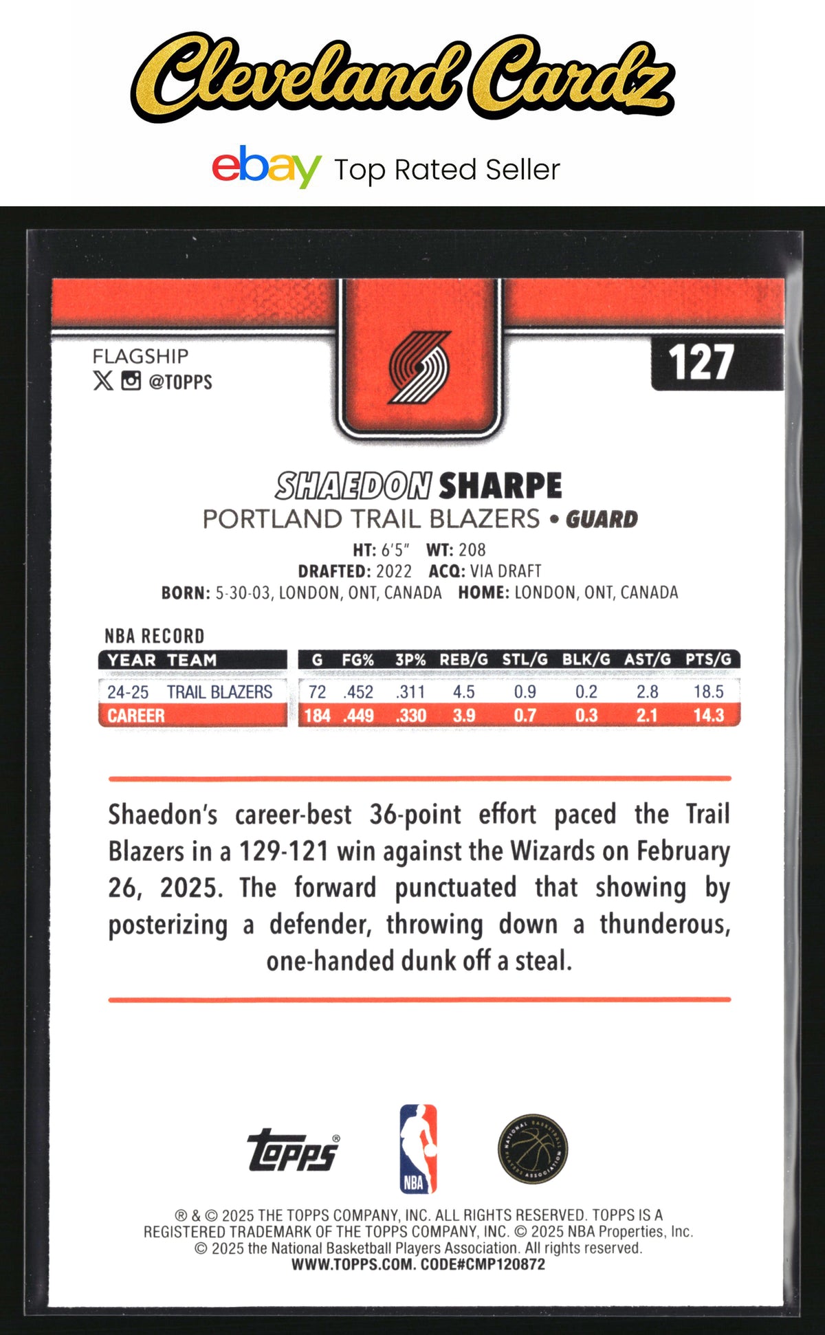 2025-26 Topps #127 Shaedon Sharpe Season Tip Off
