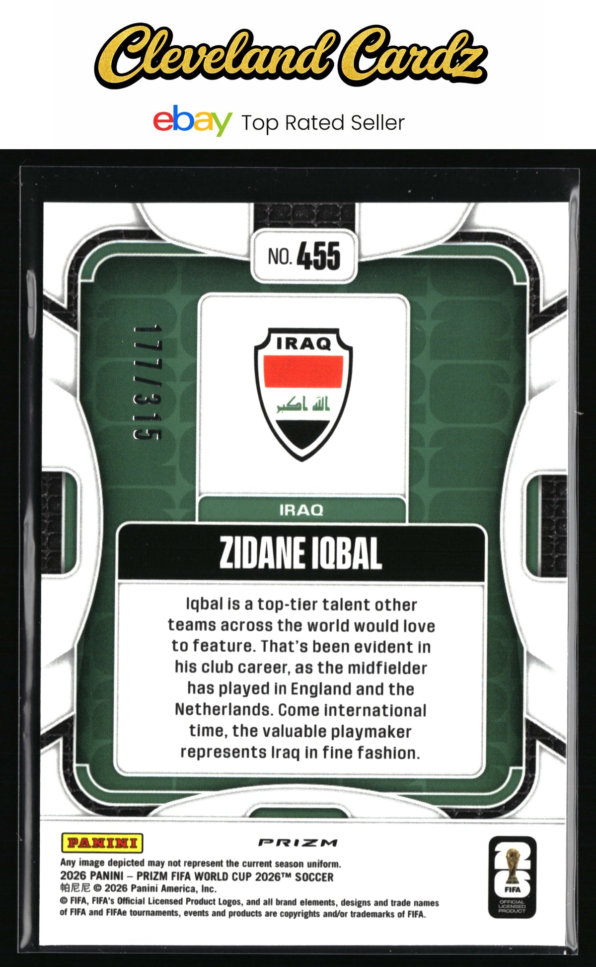 2026 Panini Prizm FIFA World Cup #455 Zidane Iqbal Orange Flash Prizm #/315