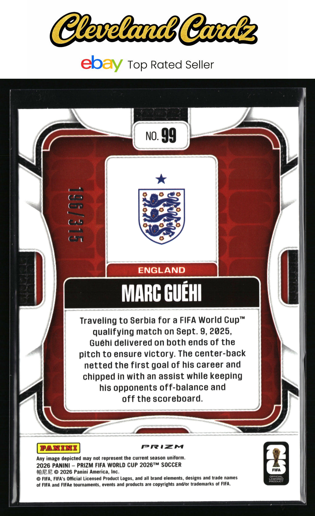 2026 Panini Prizm FIFA World Cup #99 Marc Guehi Orange Flash Prizm #/315
