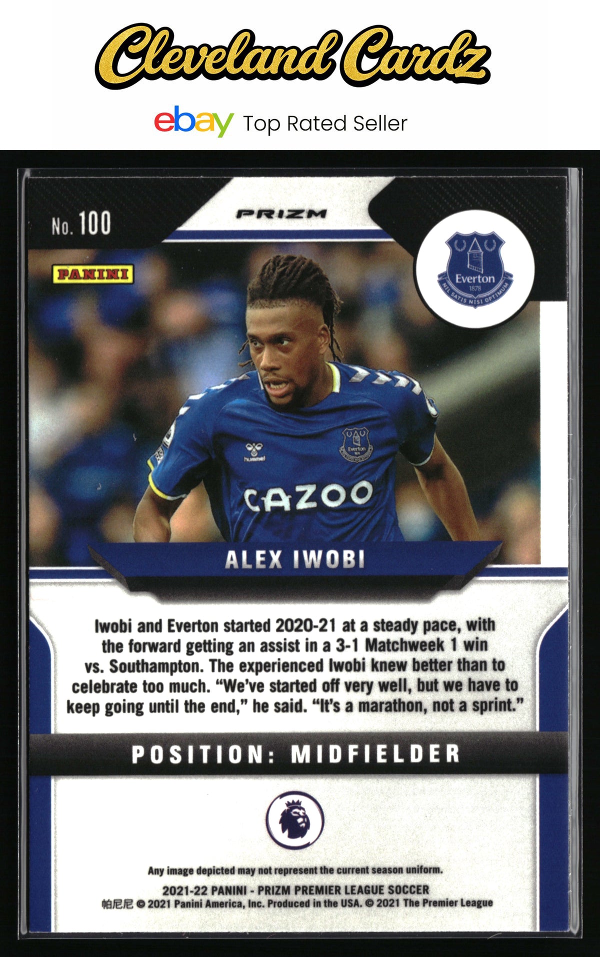 2021-22 Panini Prizm Premier League #100 Alex Iwobi Prizm Green Wave