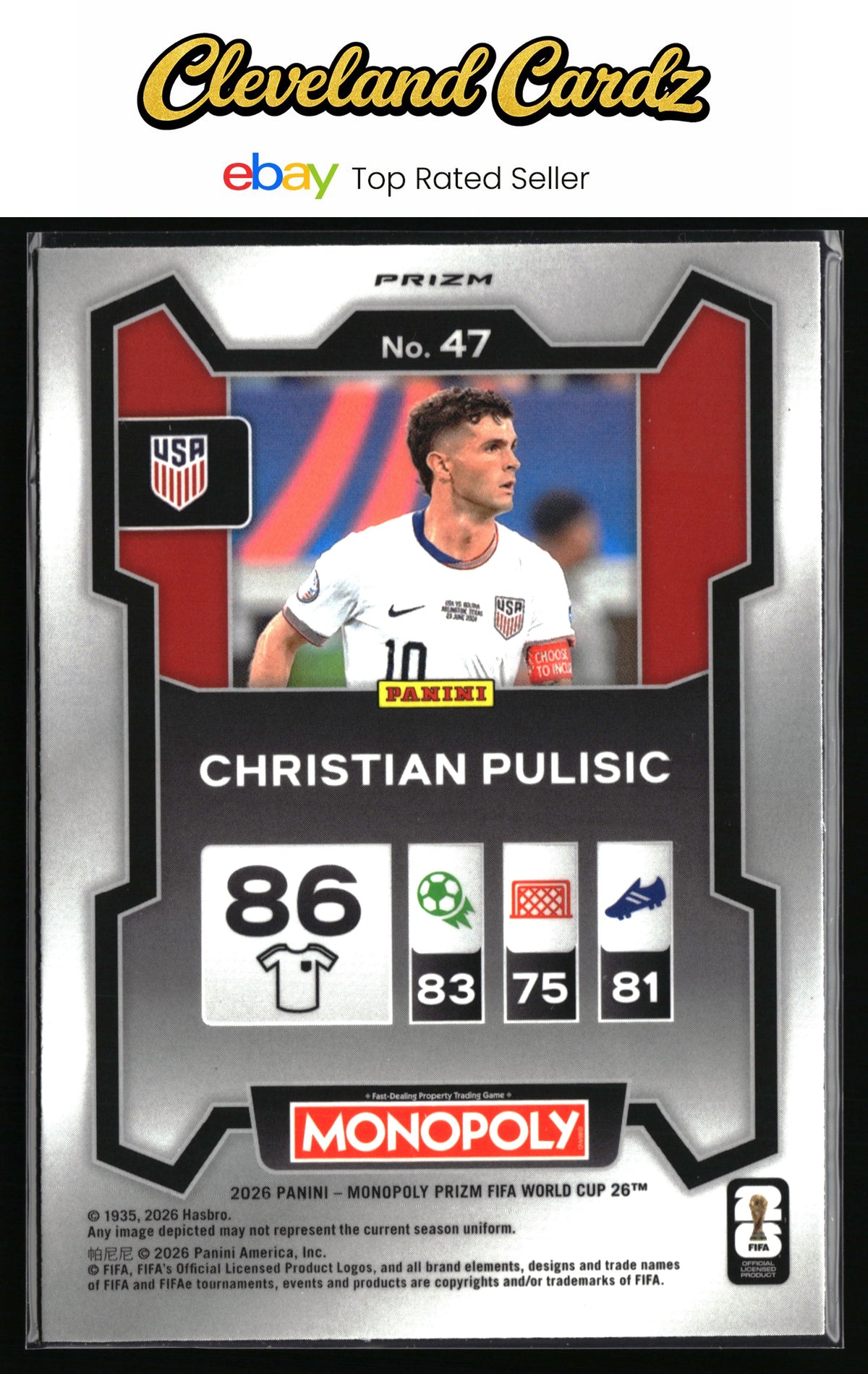 2026 Panini Prizm FIFA World Cup #47 Christian Pulisic 4 Corners Blue Wave Prizm