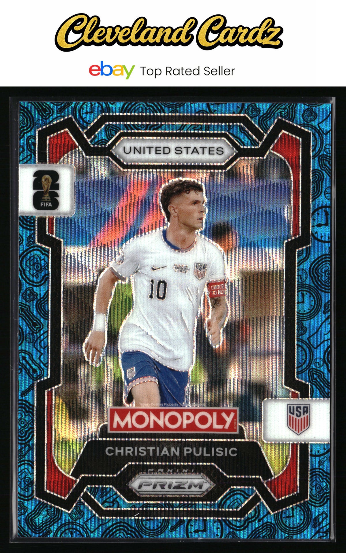 2026 Panini Prizm FIFA World Cup #47 Christian Pulisic 4 Corners Blue Wave Prizm