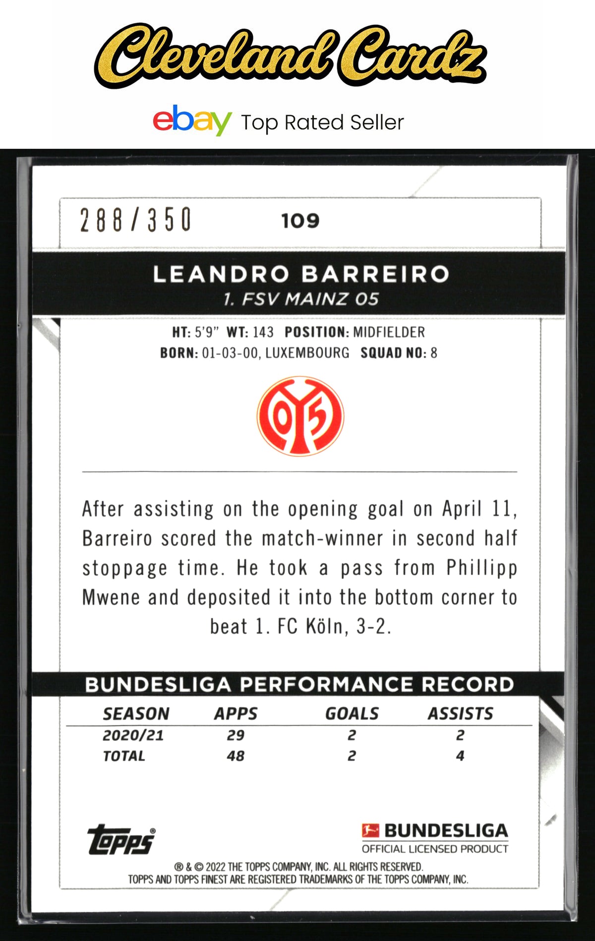 2021-22 Finest Bundesliga #109 Leandro Barreiro Yellow Wave Refractor #/350