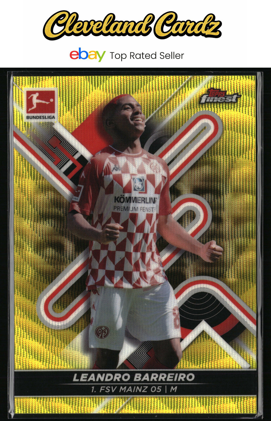 2021-22 Finest Bundesliga #109 Leandro Barreiro Yellow Wave Refractor #/350