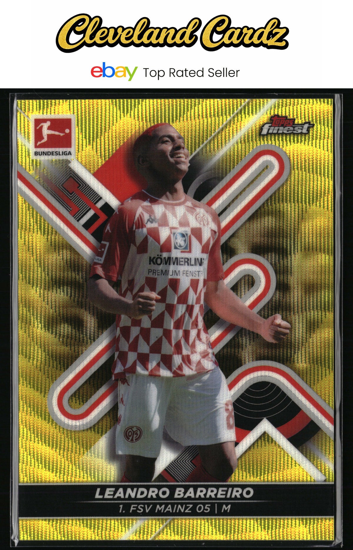 2021-22 Finest Bundesliga #109 Leandro Barreiro Yellow Wave Refractor #/350