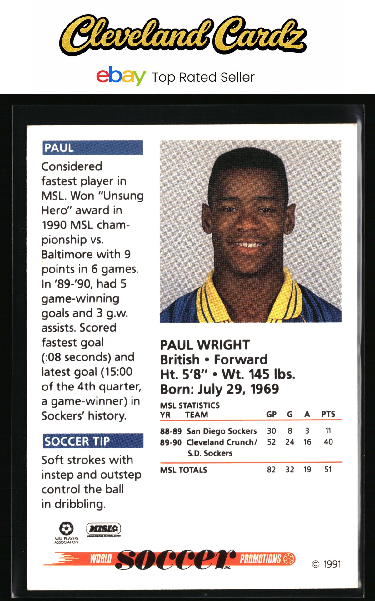 1991 Soccer Shots MSL #017 Paul Wright