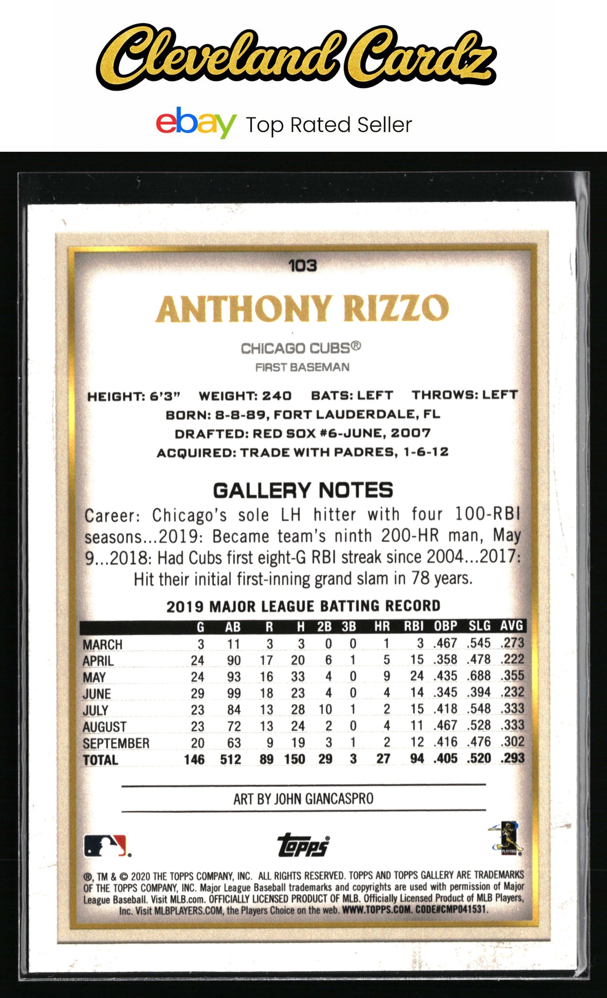 2020 Topps Gallery #103 Anthony Rizzo