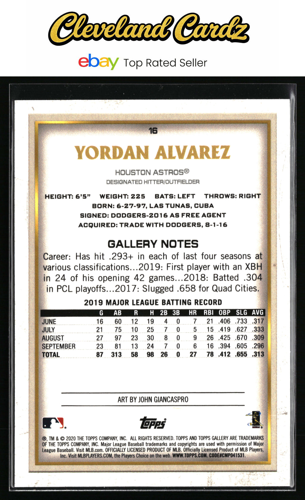 2020 Topps Gallery #16 Yordan Alvarez