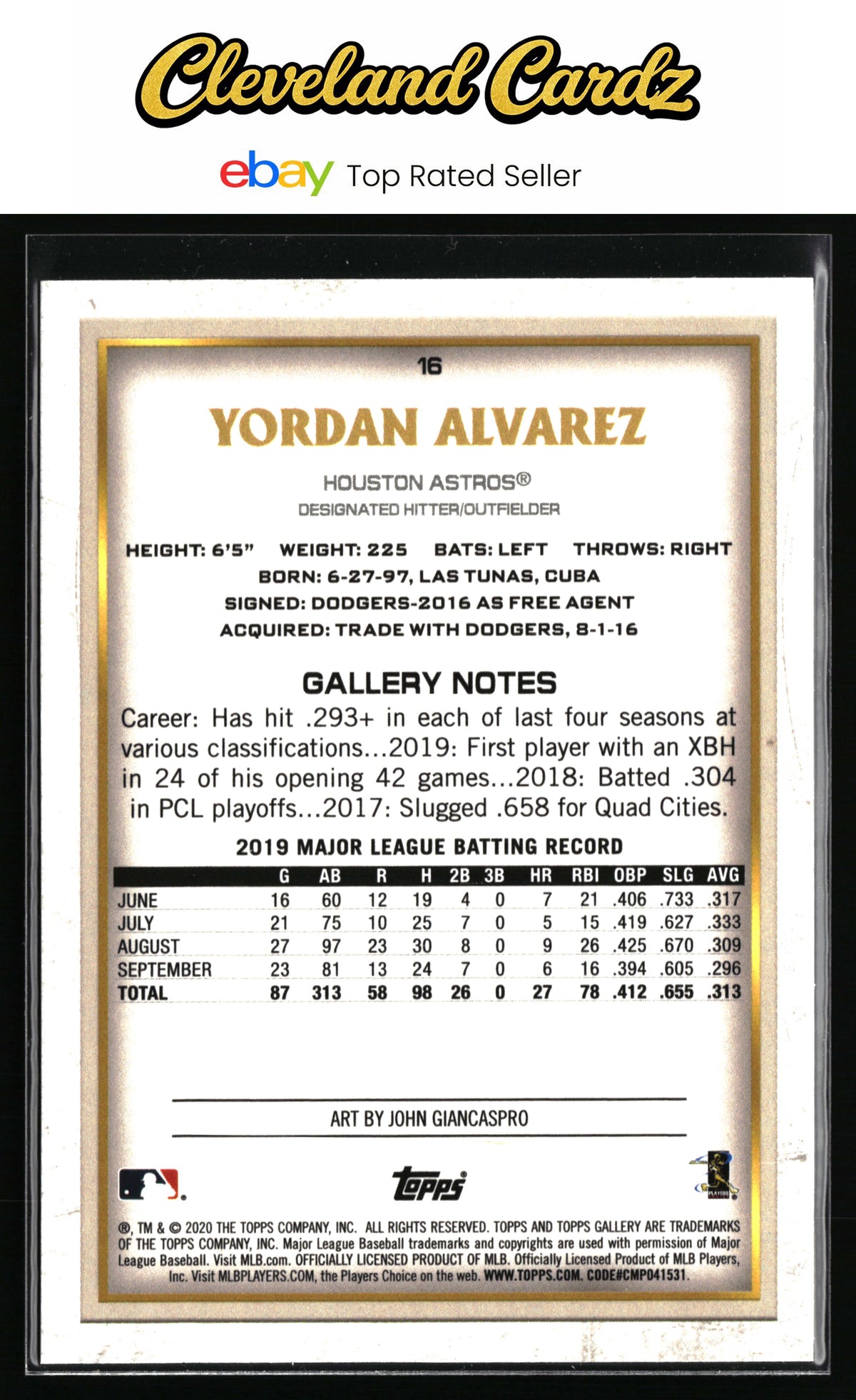 2020 Topps Gallery #16 Yordan Alvarez