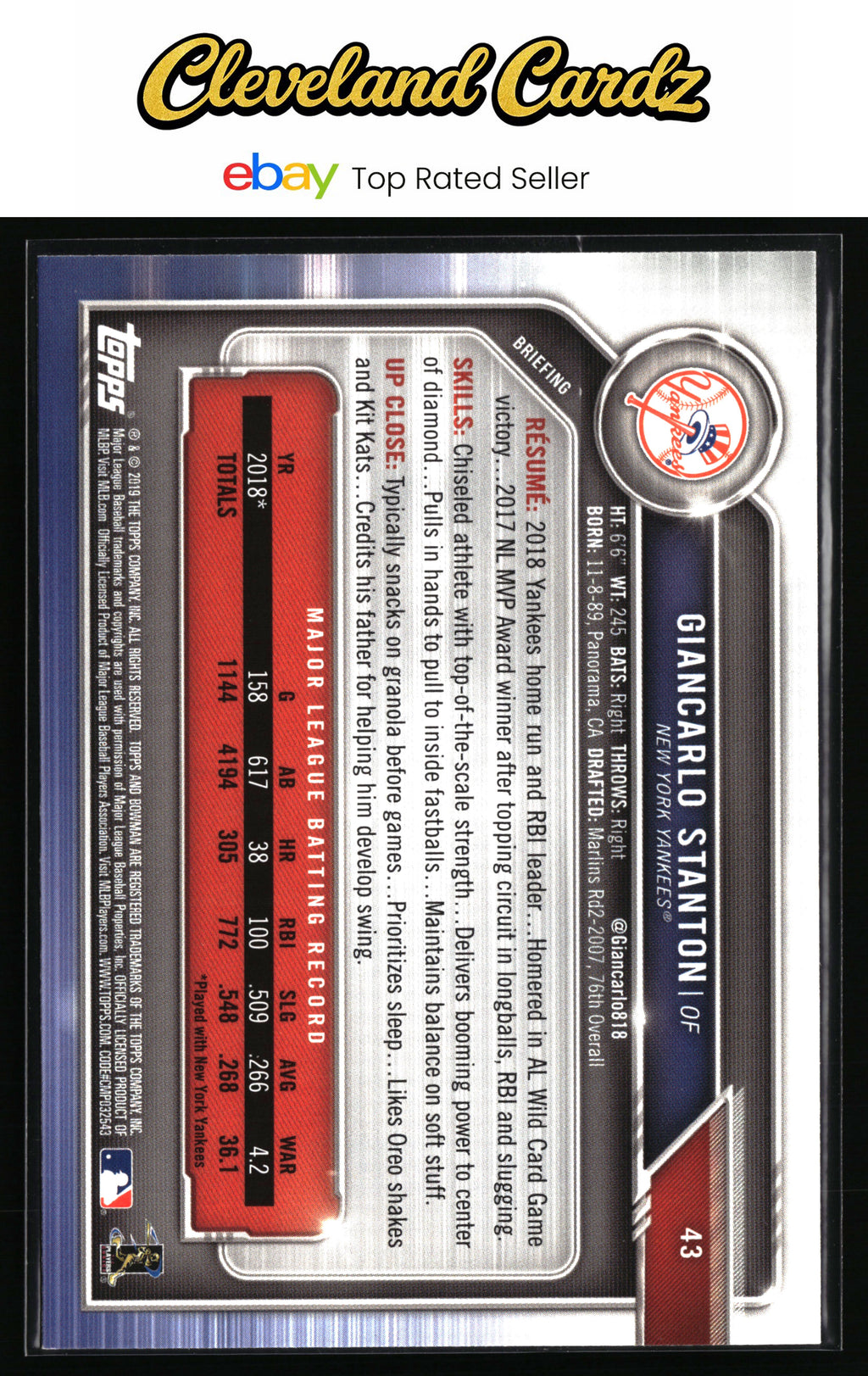 2019 Bowman #43 Giancarlo Stanton