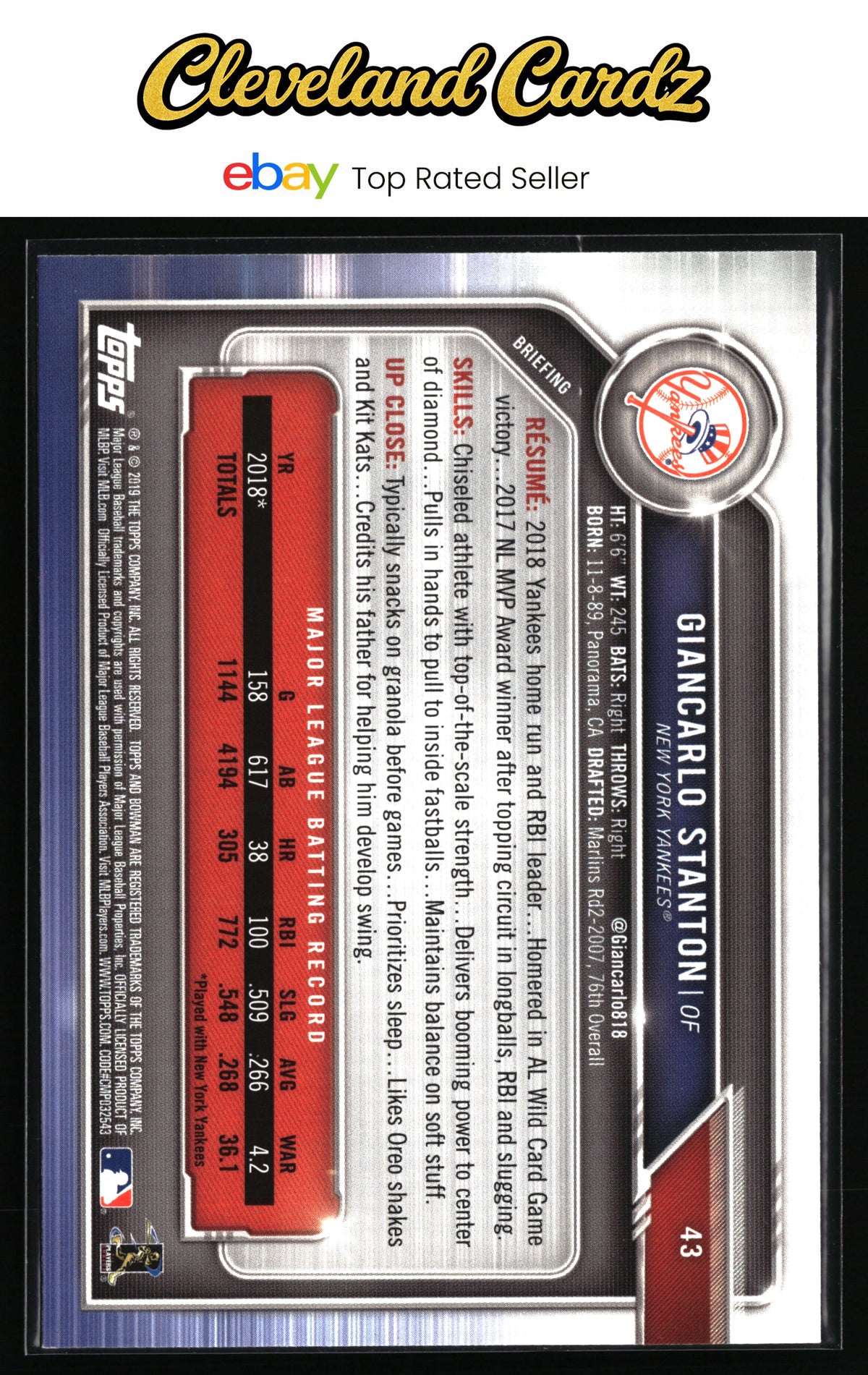2019 Bowman #43 Giancarlo Stanton